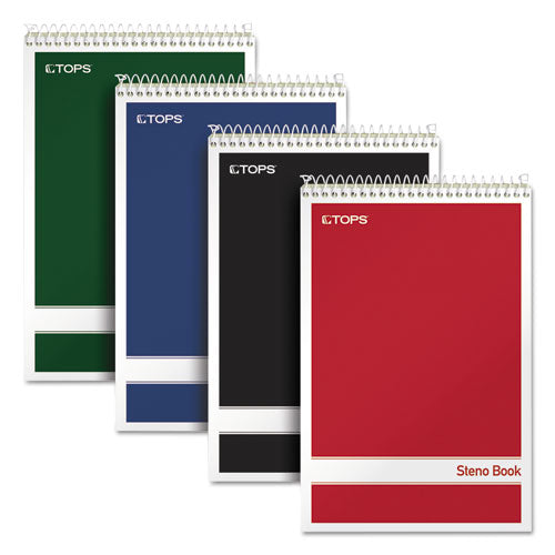 TOPS Steno Book, Gregg Rule, Assorted Covers, 6 X 9, 80 Green Tint Sheets, 4-pack